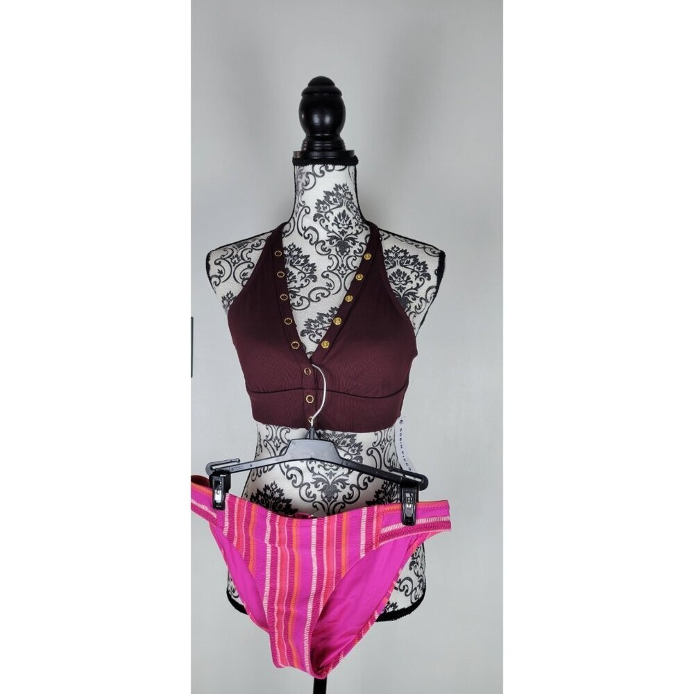 Robin Piccone Burgundy Swim Top + Trina Turk Bottom Sz 8 NWT Designer 2PC Set